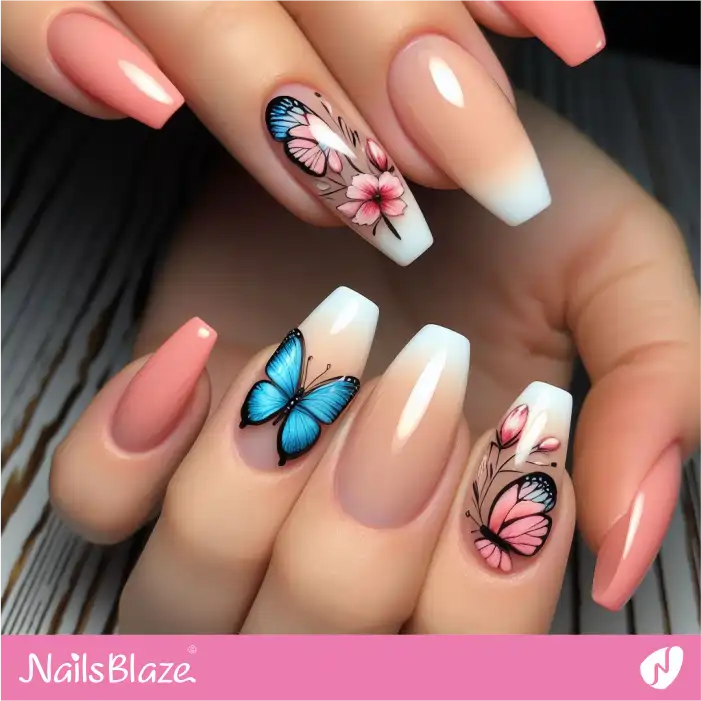 Peach Fuzz Ballerina Nails with Butterflies | Color of the Year 2024 - NB1806